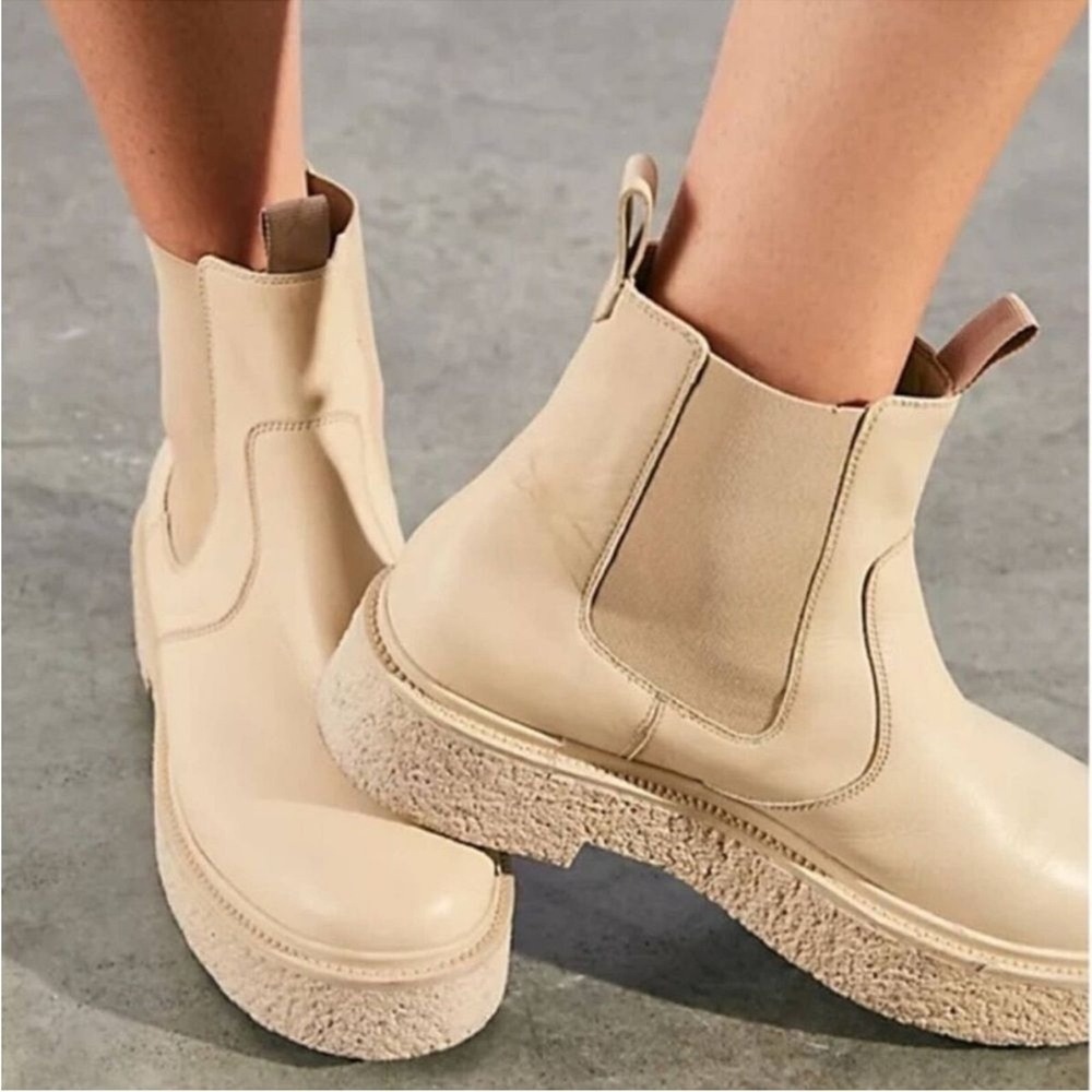 Free People Womens Boots 7‎ Cream Carmel Chelsea Chunky Platform Grunge